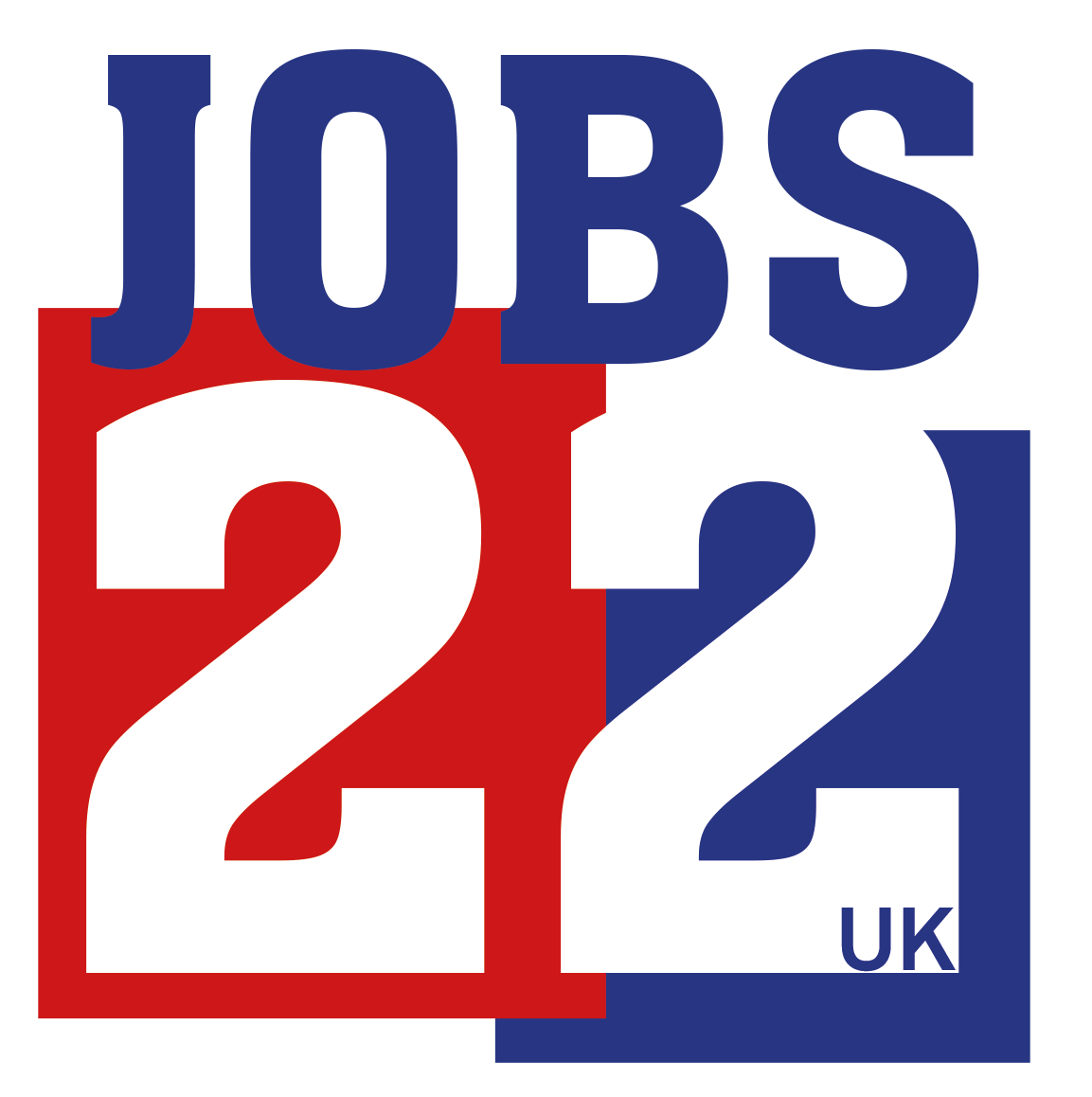 Jobs22 logo - image of blue, red and white elements reading Jobs 22 UK