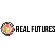 Real Futures logo - image of black, red, brown and blue elements reading Real Futures