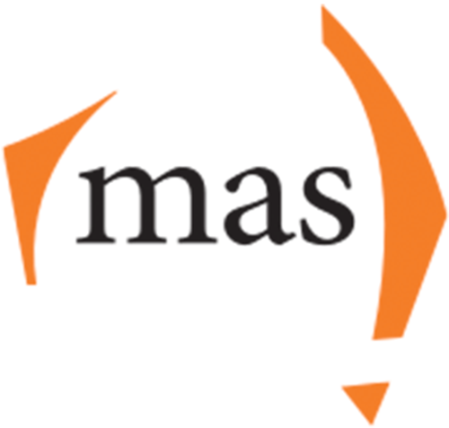 mas logo - image of black and orange elements reading mas