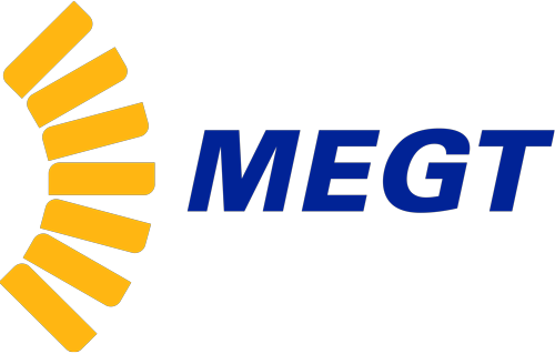 MEGT logo - image of yellow and blue elements reading MEGT