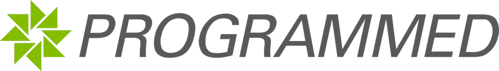 Programmed logo - image of grey and green elements reading Programmed
