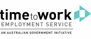 Time to Work logo - image of black and white logo reading time to work employment service